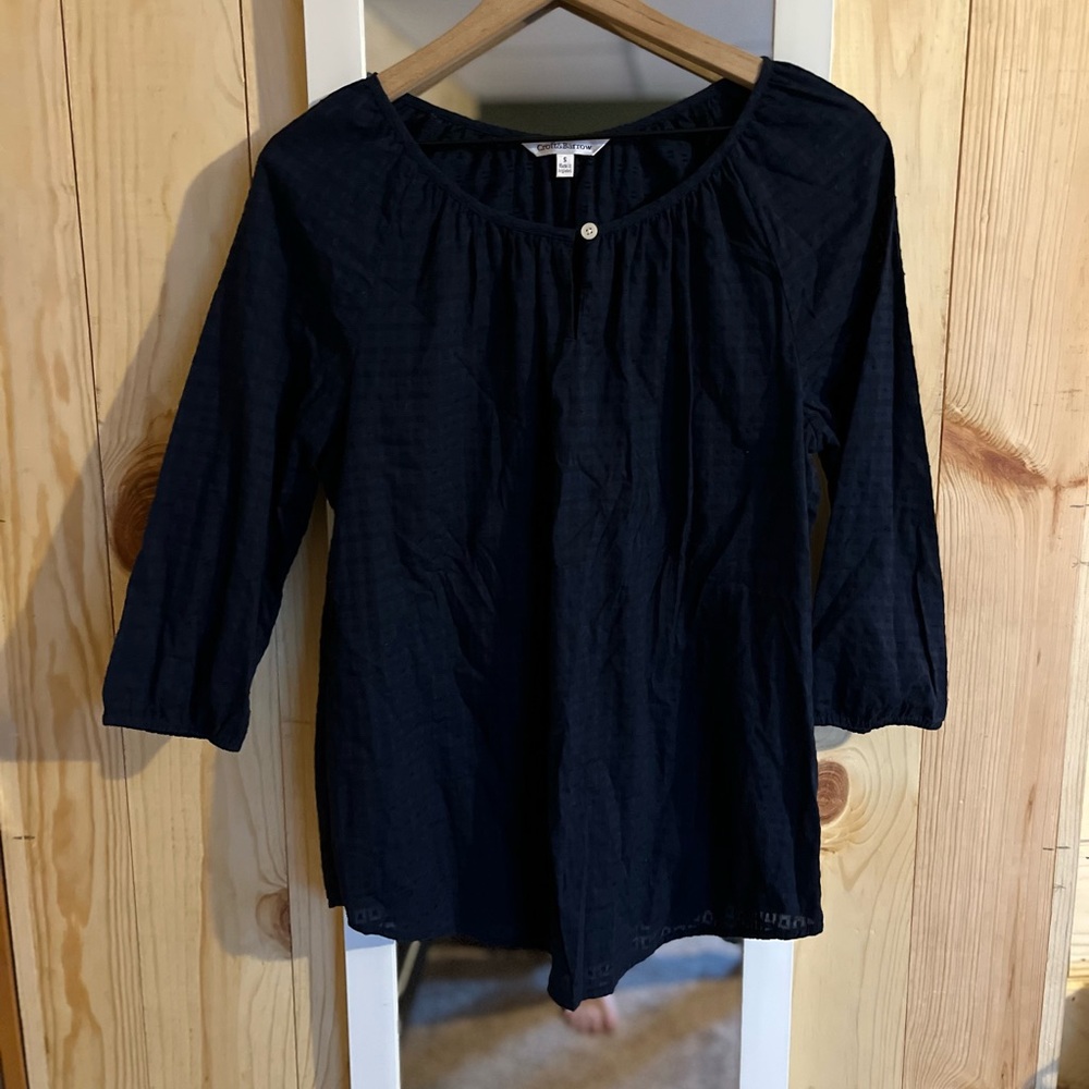 Croft & Barrow Navy Seersucker 3/4 Sleeve Blouse 100% Cotton